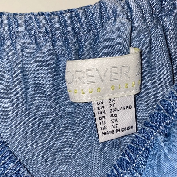 🆕Forever21 Off the Shoulder Denim Peasant Dress - Picture 2 of 6